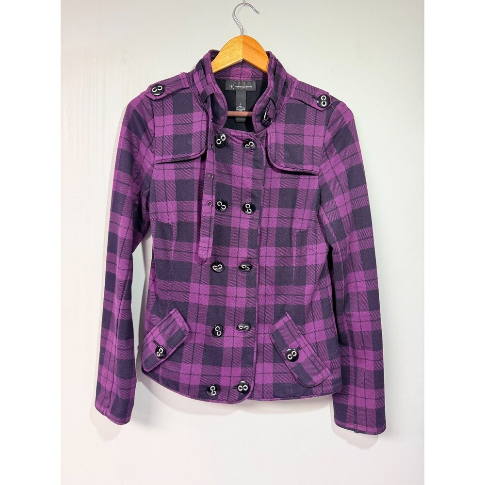 INC International Concepts Purple Plaid Peacoat Jacket Women’s Small